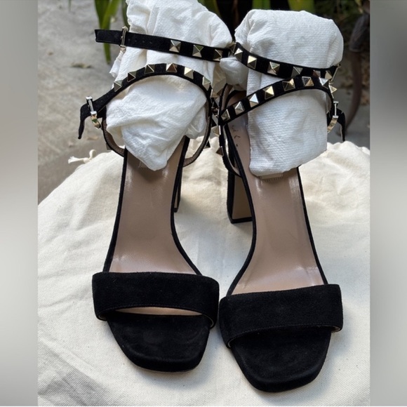 Valentino rockstud suede sandals block chunky heels ankle strap - Picture 3 of 11